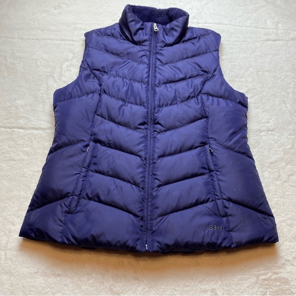 Eddie Bauer Womens M EB550 Premium Goose Down Puffer Vest Blue Full Zip